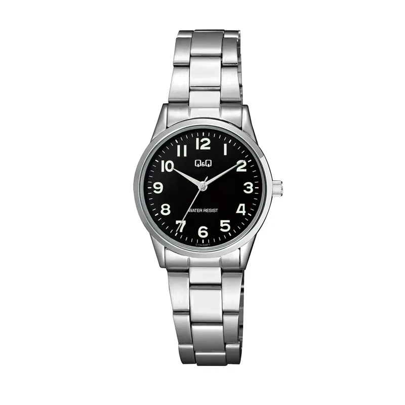 Q&Q Japan Quartz Black Dial Silver-tone Ladies Watch- C11A-004PY